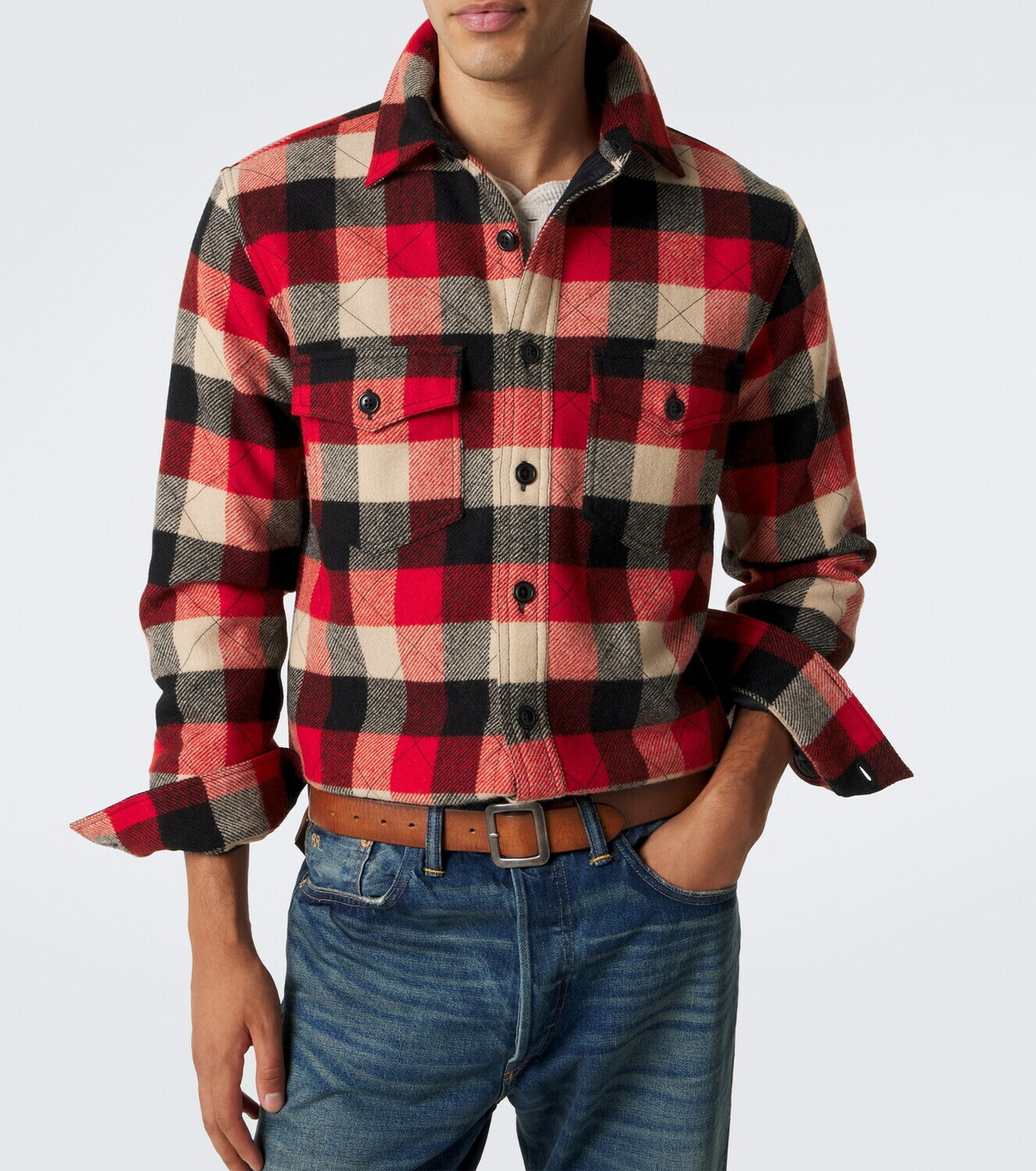 RRL Padded plaid wool twill overshirt