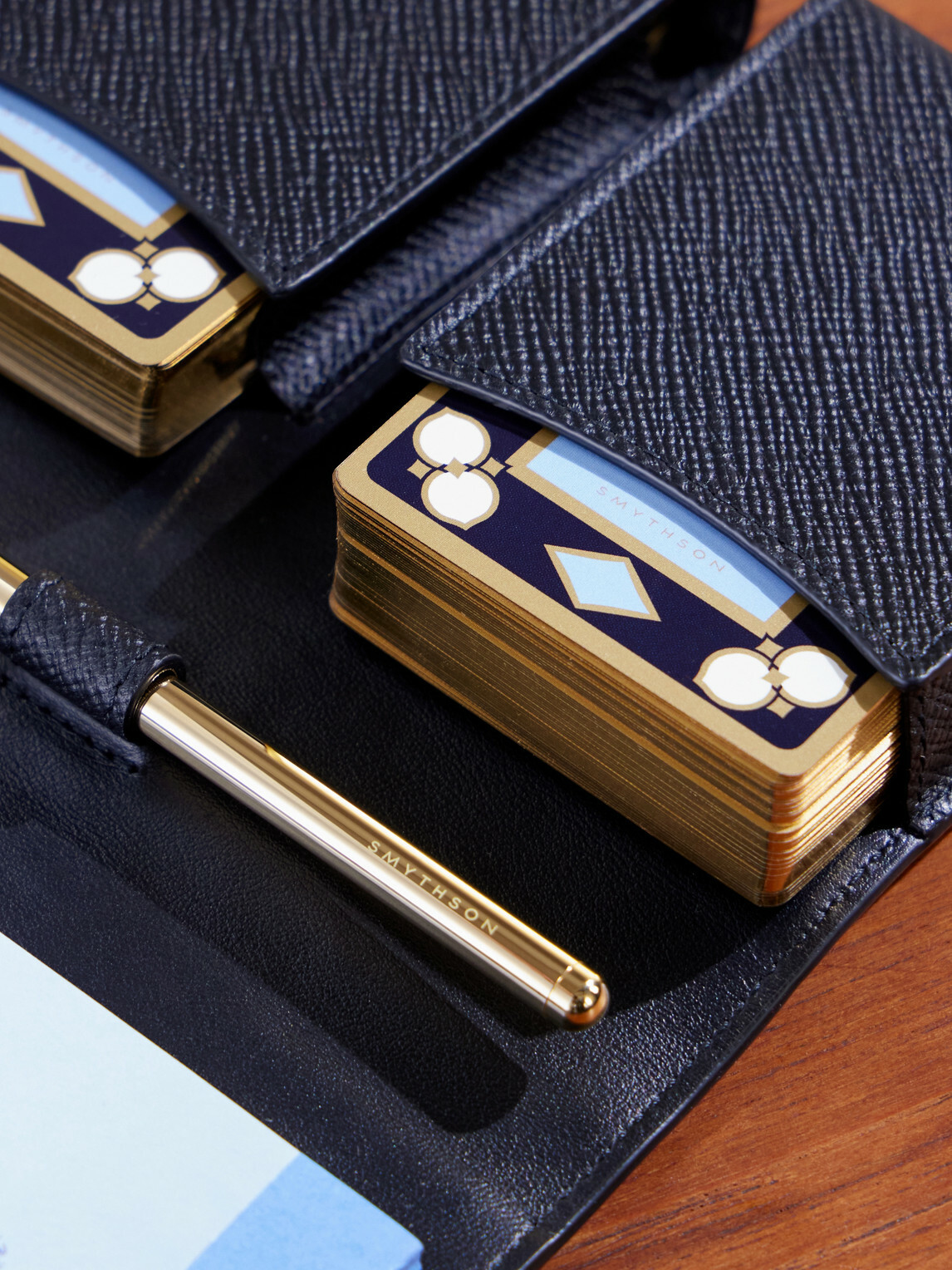 Smythson - Cross-Grain Leather Card Case - Blue