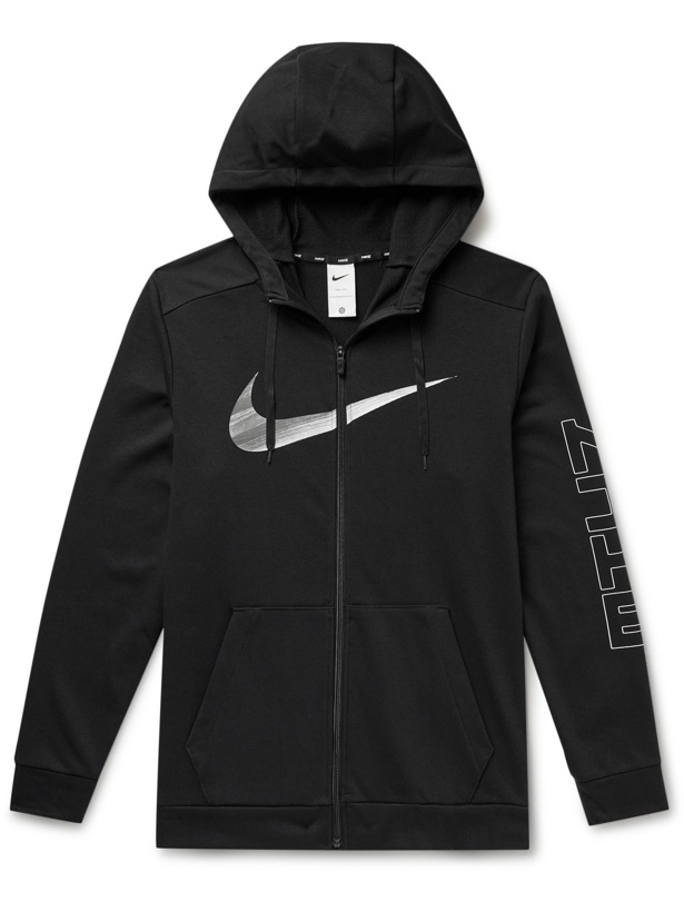 Photo: Nike Training - Logo-Print Dri-FIT Cotton-Blend Jersey Zip-Up Hoodie - Black
