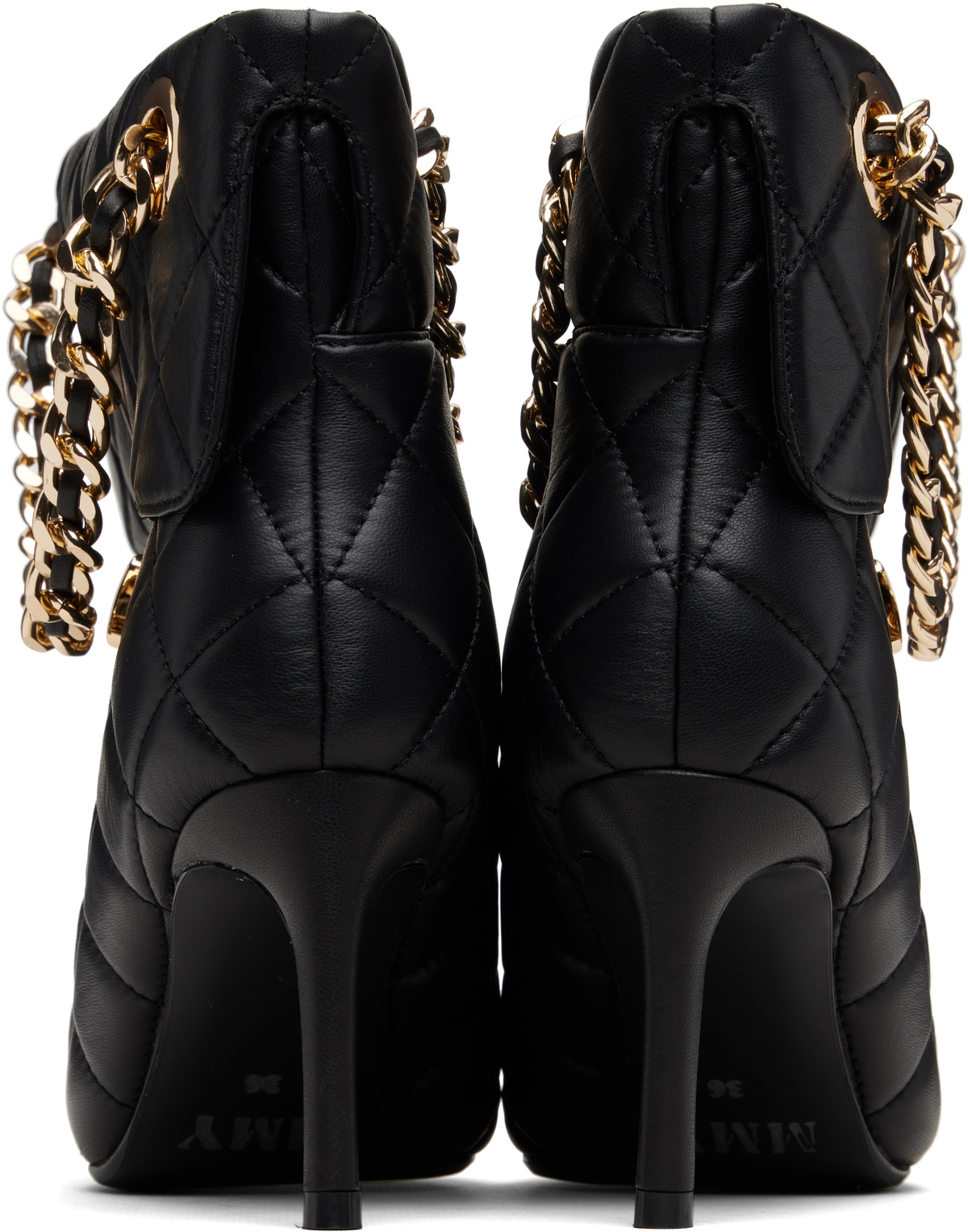 Maison MIHARA YASUHIRO Black Quilted Bag Detail Pin Heel Short Boots