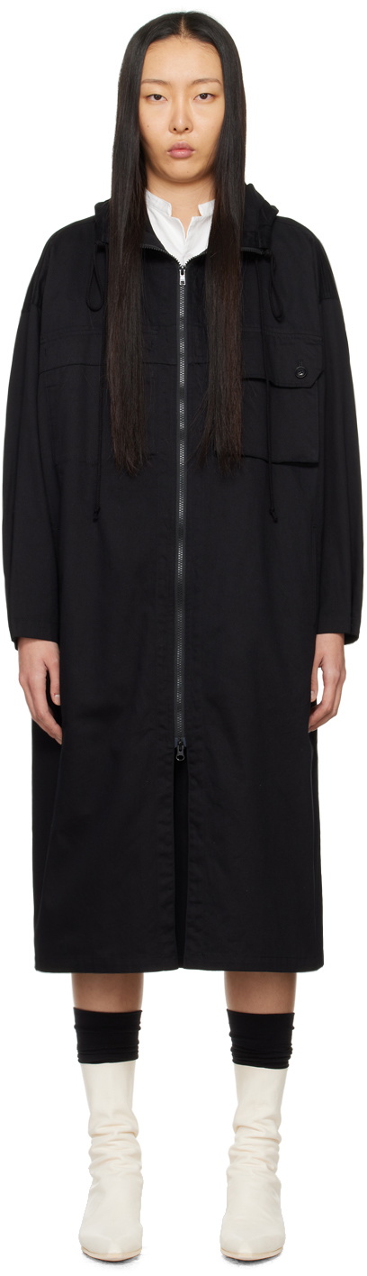 Y's Black Hooded Coat