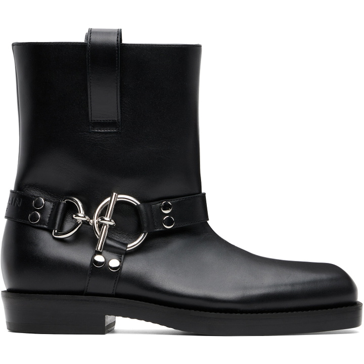 Photo: BALMAIN Black T-Bar Calfskin Ankle Boots