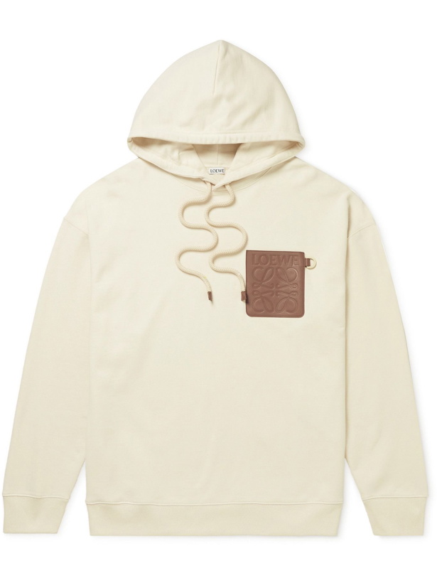 Photo: LOEWE - Leather-Trimmed Cotton-Jersey Hoodie - Neutrals