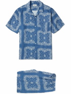 Desmond & Dempsey - Cuban Camp-Collar Bandana-Print Linen Pyjamas - Blue