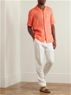 120% - Camp-Collar Linen Shirt - Orange