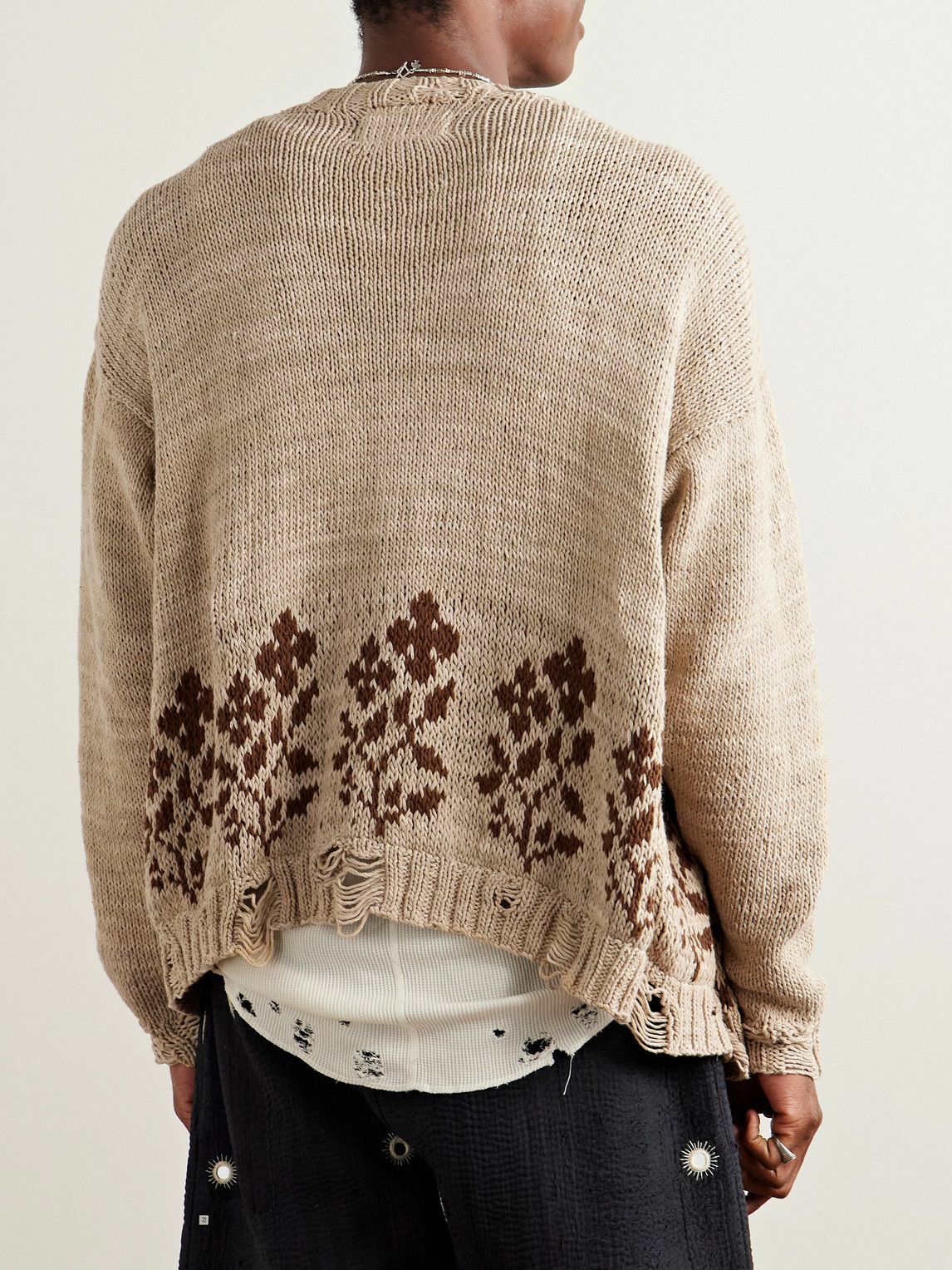 Kartik Research - Distressed Intarsia Kala Cotton Cardigan - Neutrals