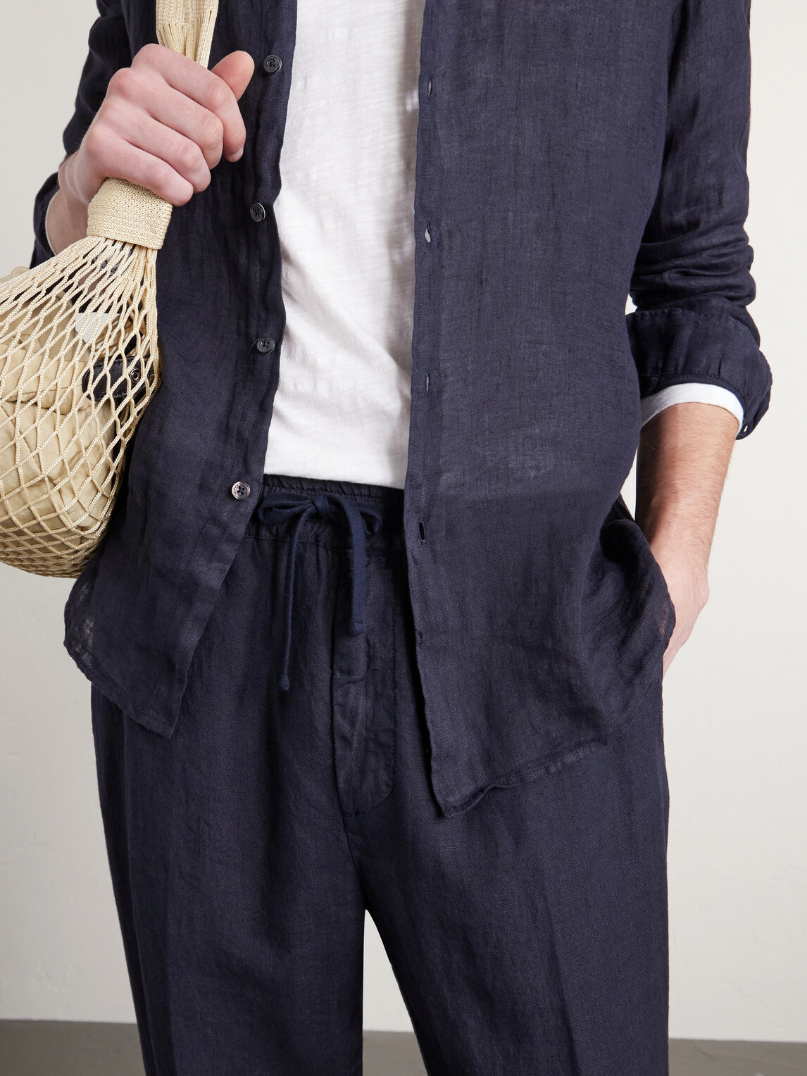 Altea - Mattia Straight-Leg Linen Drawstring Trousers - Blue