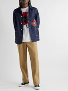 KENZO - Corduroy-Trimmed Embroidered Demin Jacket - Blue