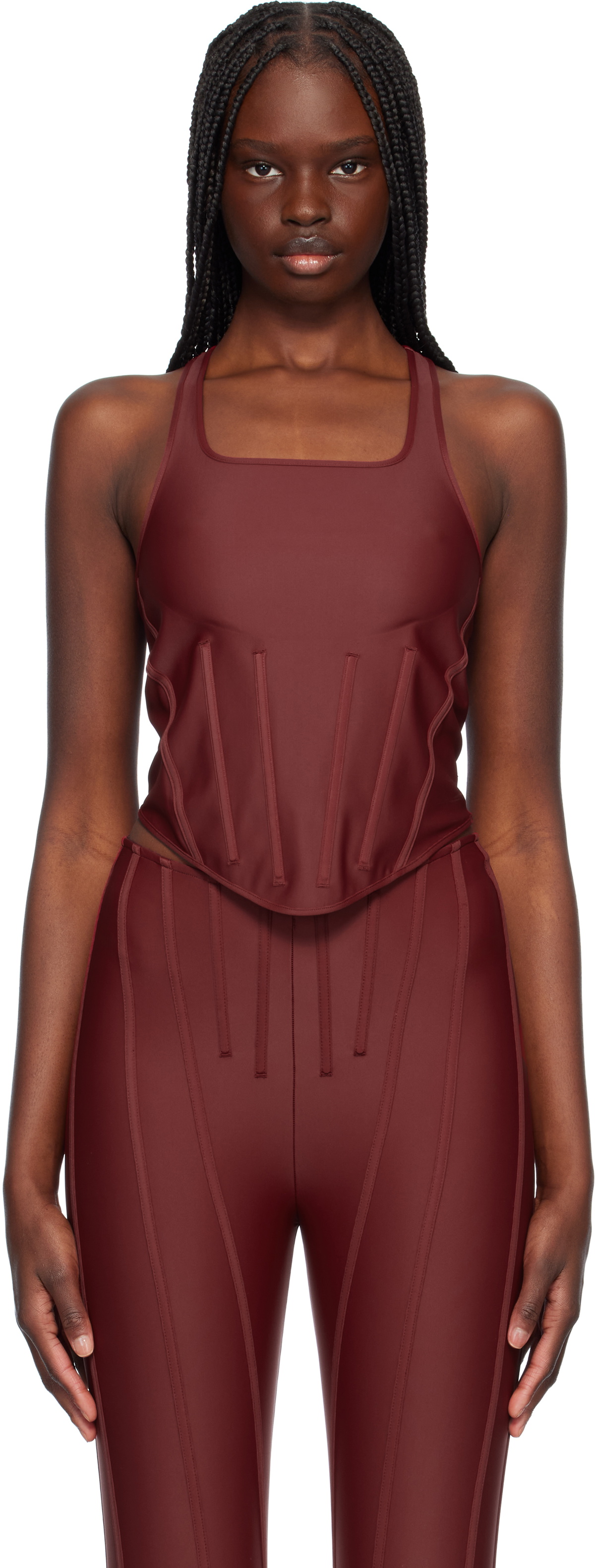 Mugler Red Paneled Faux-Leather Corset Mugler Mugler Red Paneled Faux-Leather Corset Mugler