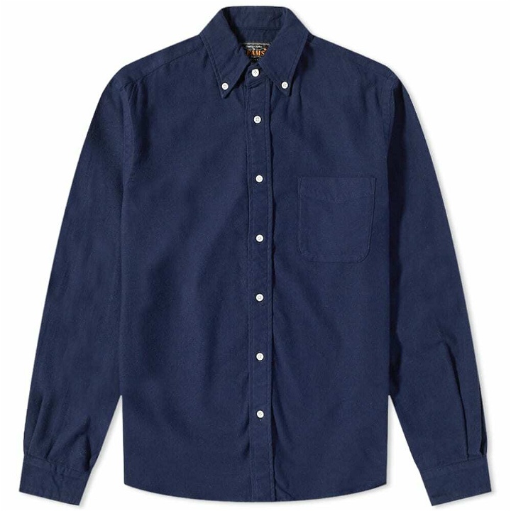 Photo: Beams Plus Men's Button Down Solid Flannel Shirt in Navy