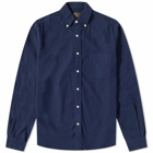 Beams Plus Men's Button Down Solid Flannel Shirt in Navy