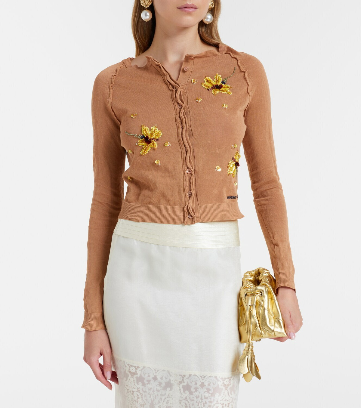 Shushu/Tong Beaded floral cotton-blend cardigan