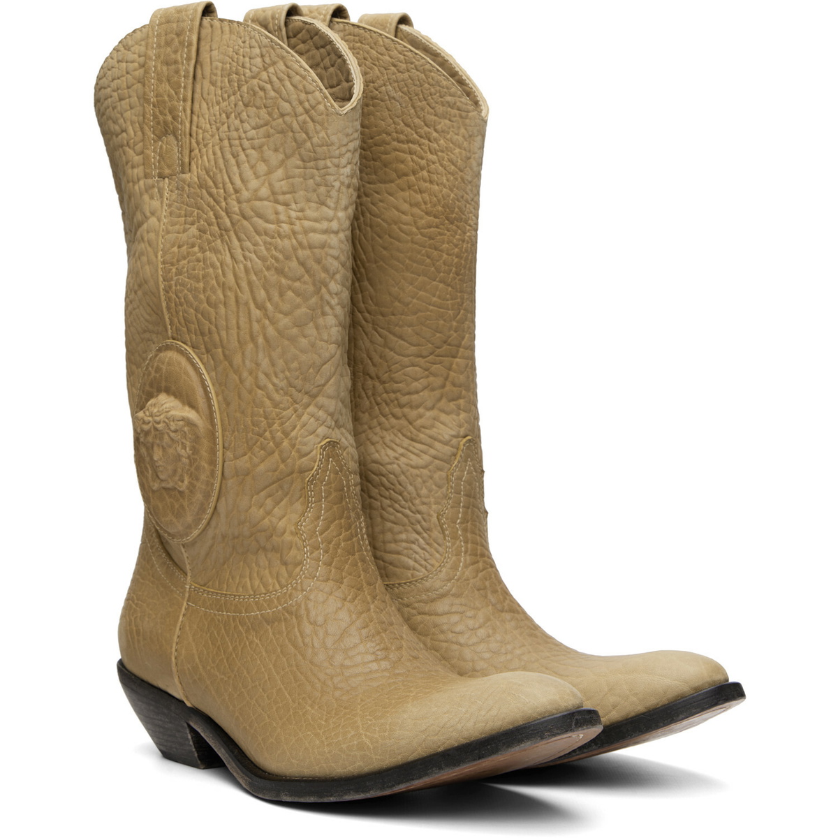 Versace Beige Houston Leather Texan Boots