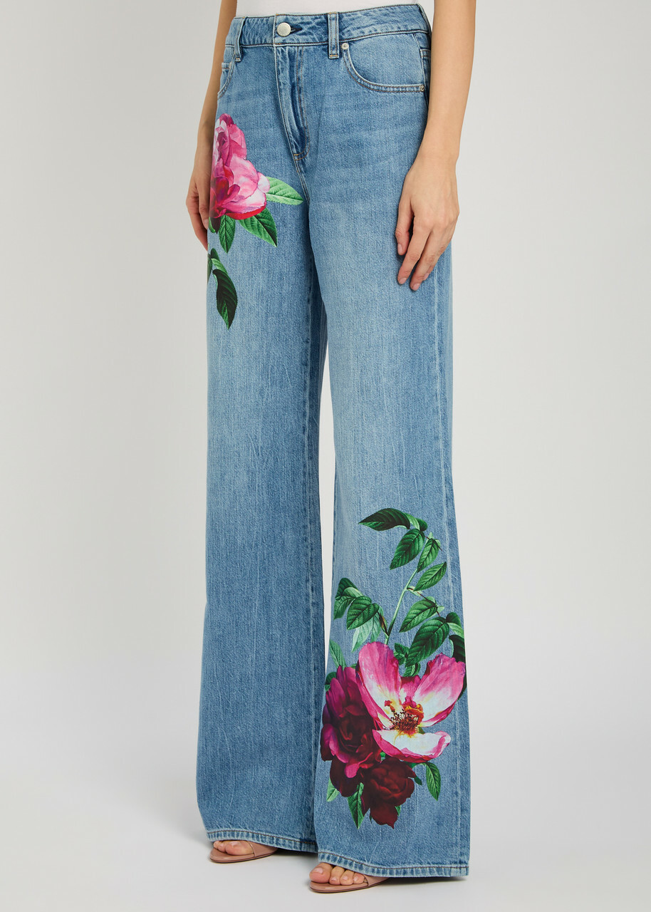 Alice + Olivia Chic Floral-print Straight-leg Jeans Blue