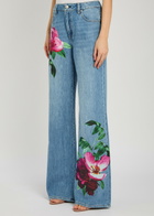 Alice + Olivia Chic Floral-print Straight-leg Jeans Blue