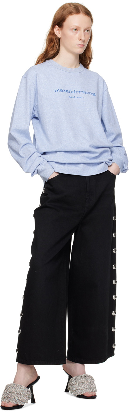 Alexander Wang Blue Glitter Long Sleeve T-Shirt