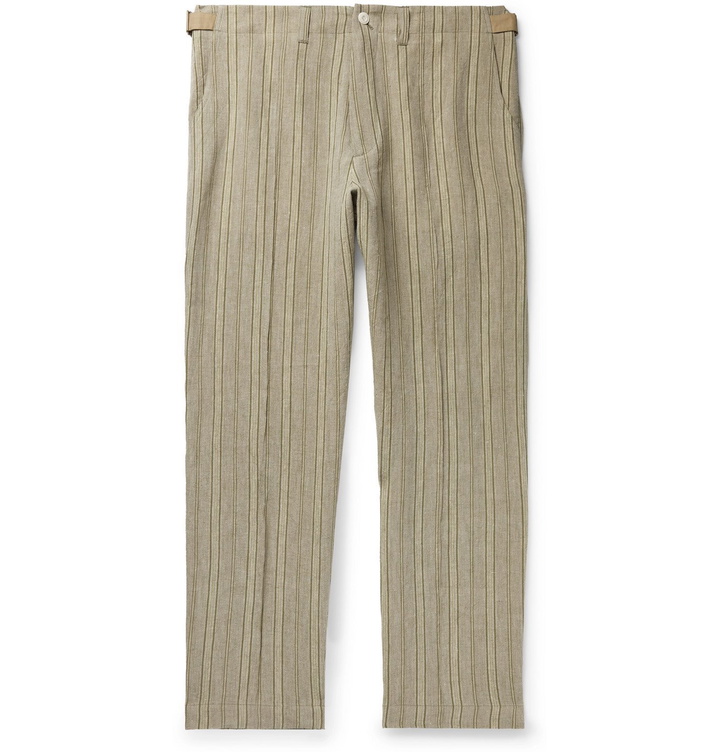 Photo: Nicholas Daley - Wide-Leg Striped Linen Trousers - Green