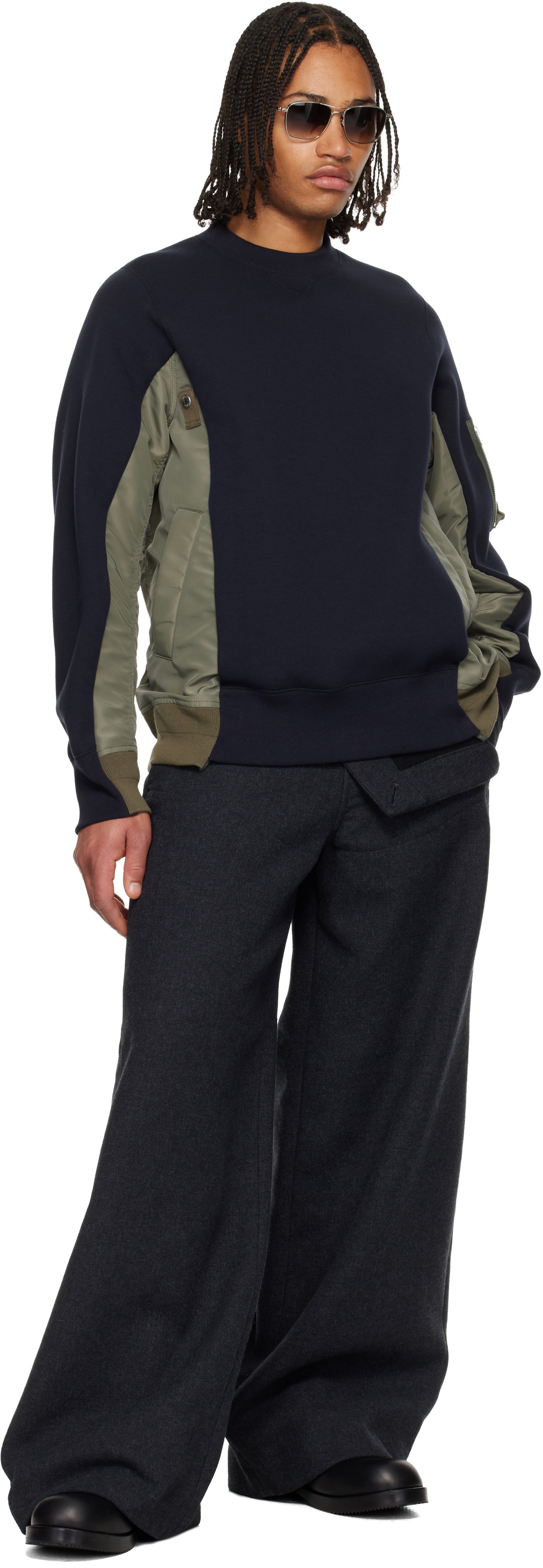sacai Navy & Khaki Sponge Sweat & Nylon Twill Sweatshirt