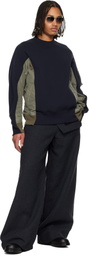 sacai Navy & Khaki Sponge Sweat & Nylon Twill Sweatshirt