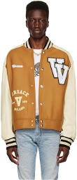 Versace Tan & Off-White Varsity Down Bomber Jacket