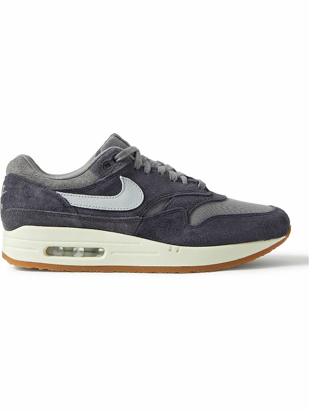 Photo: Nike - Air Max 1 Leather-Trimmed Suede and Canvas Sneakers - Gray