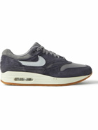 Nike - Air Max 1 Leather-Trimmed Suede and Canvas Sneakers - Gray
