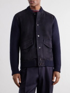 Slowear - Zanone Slim-Fit Suede and Honeycomb-Knit Virgin Wool Bomber Jacket - Blue