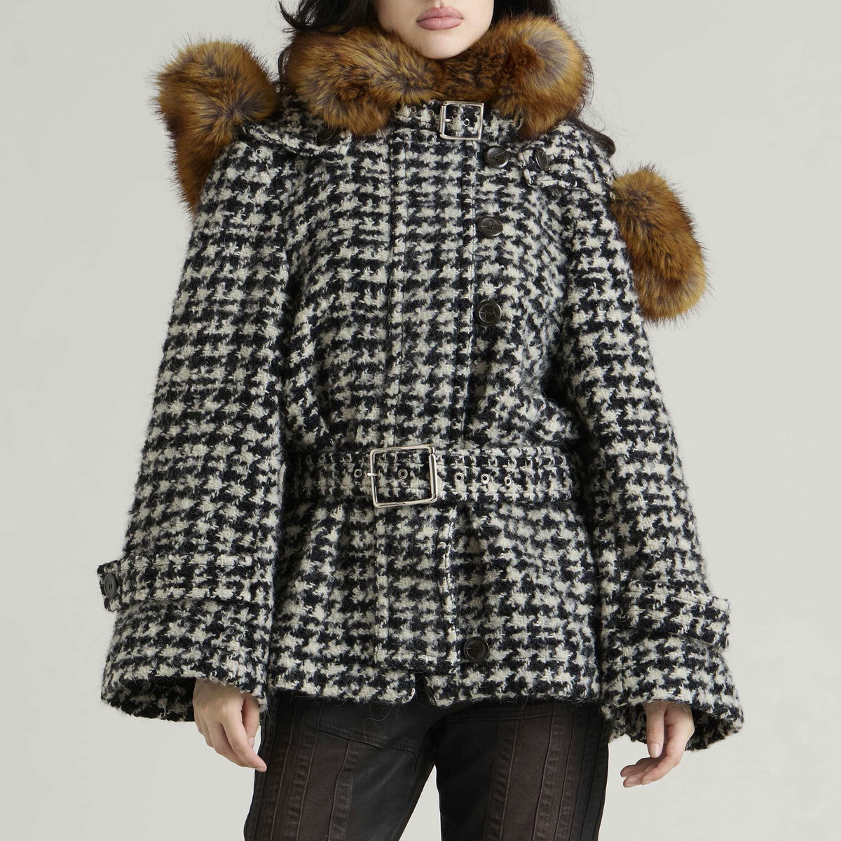 KNWLS Women's BABY Parka Jacket in Houndstooth