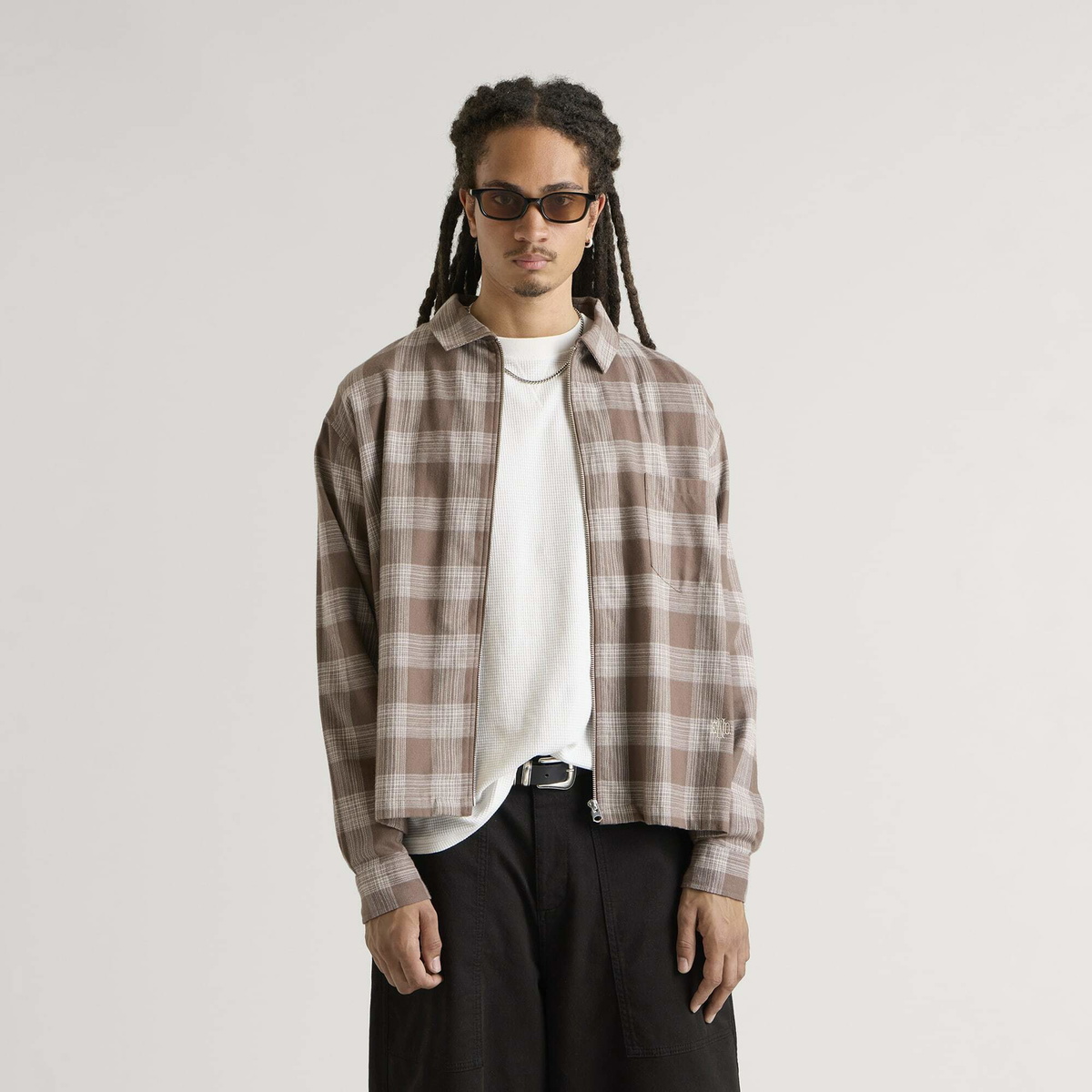 END. Men's Border Shirt in Dark Sand Check