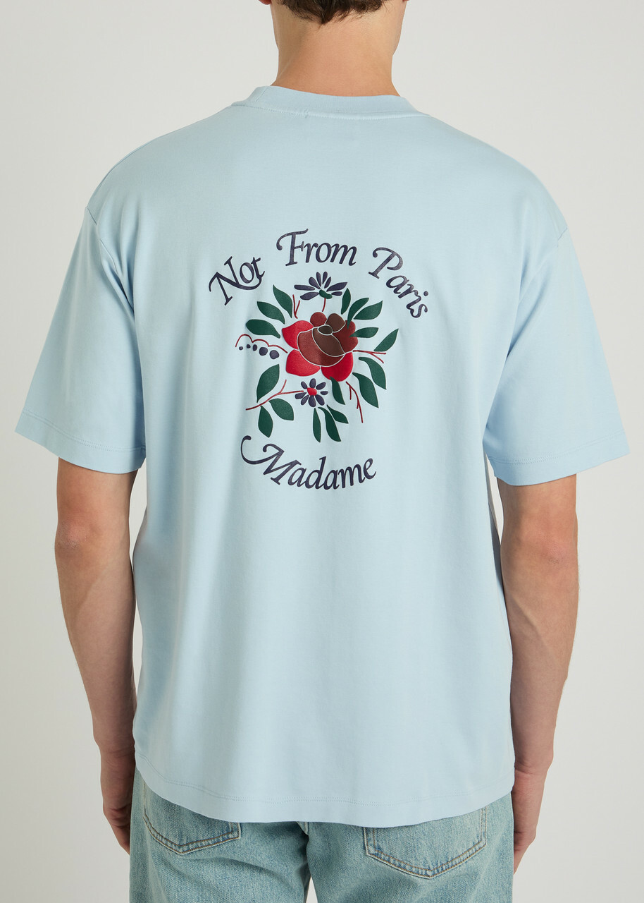 DRÔLE DE Monsieur Le T-shirt Slogan Printed Cotton T-shirt Light Blue