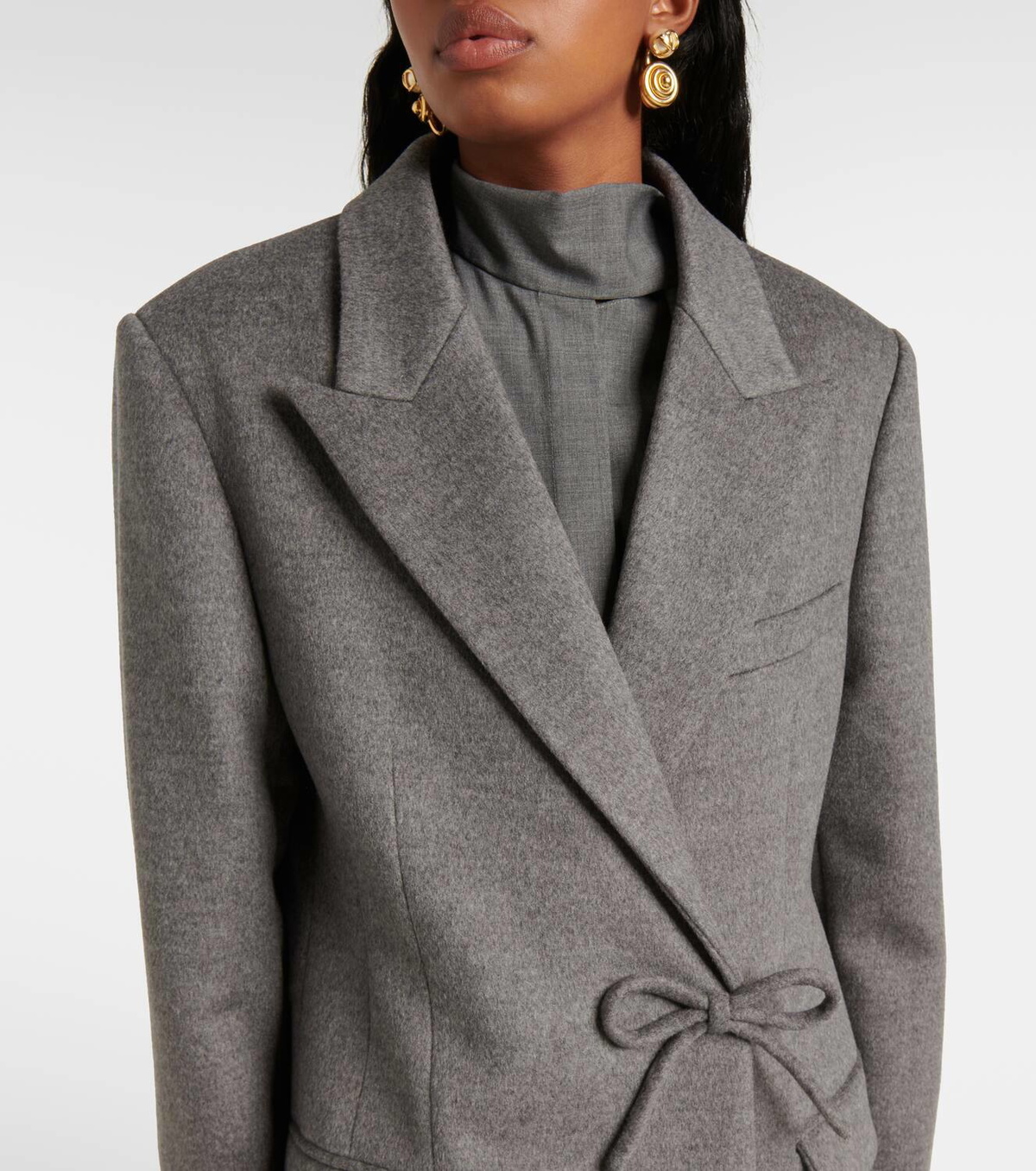 VALENTINO カシミヤ×シルク テーラードジャケット グレー/XW253 Valentino Bow-detail wool and cashmere coat Valentino