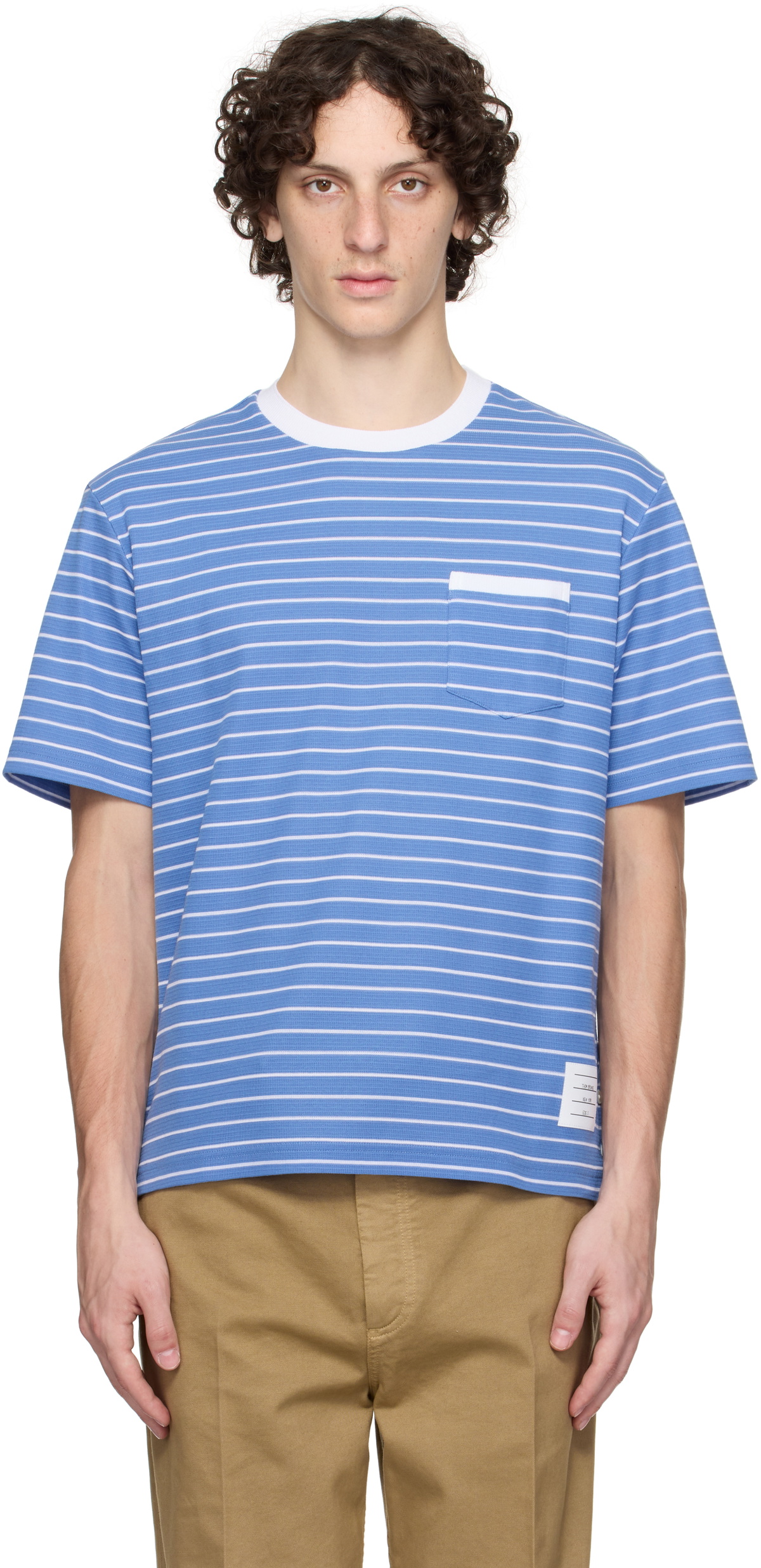 【THOM BROWNE】Cotton Milano Stripe Short Sleeve T-Shirt Thom Browne: Gray Cotton Milano Stripe T-shirt | SSENSE