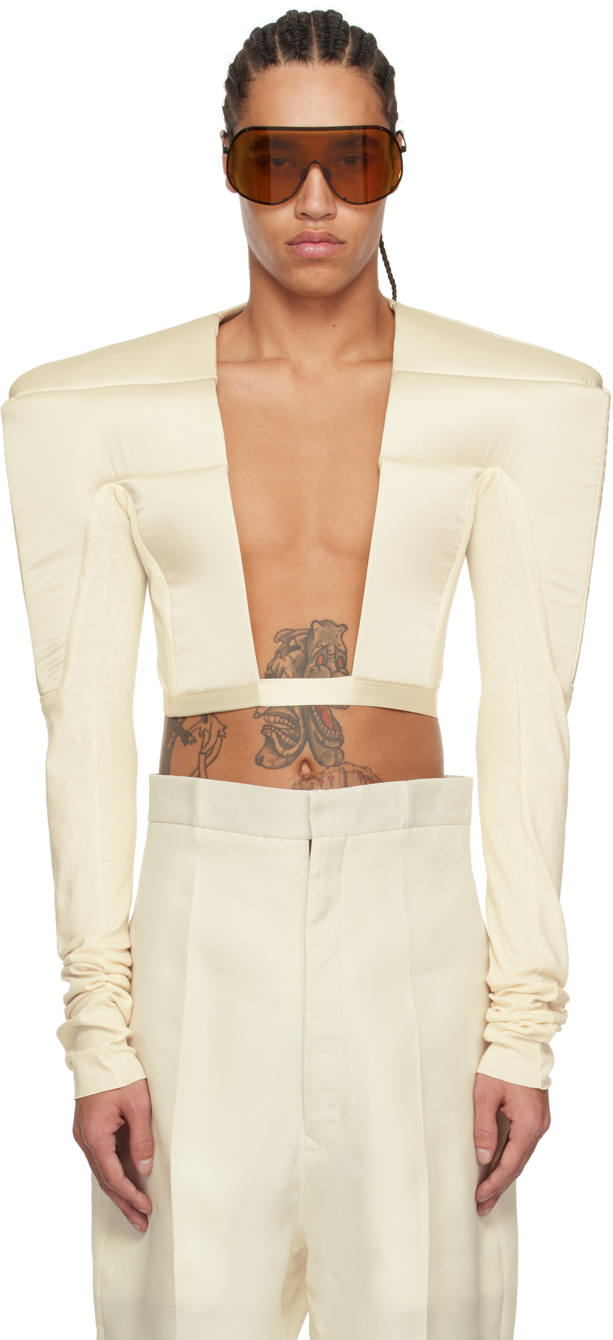 【関税込み】Rick Owens オフホワイト Hollywood ジップフーディ off-white-hollywood-tight-top-