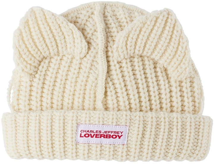 Photo: Charles Jeffrey Loverboy SSENSE Exclusive Baby Off-White & Navy Chunky Ears Beanie