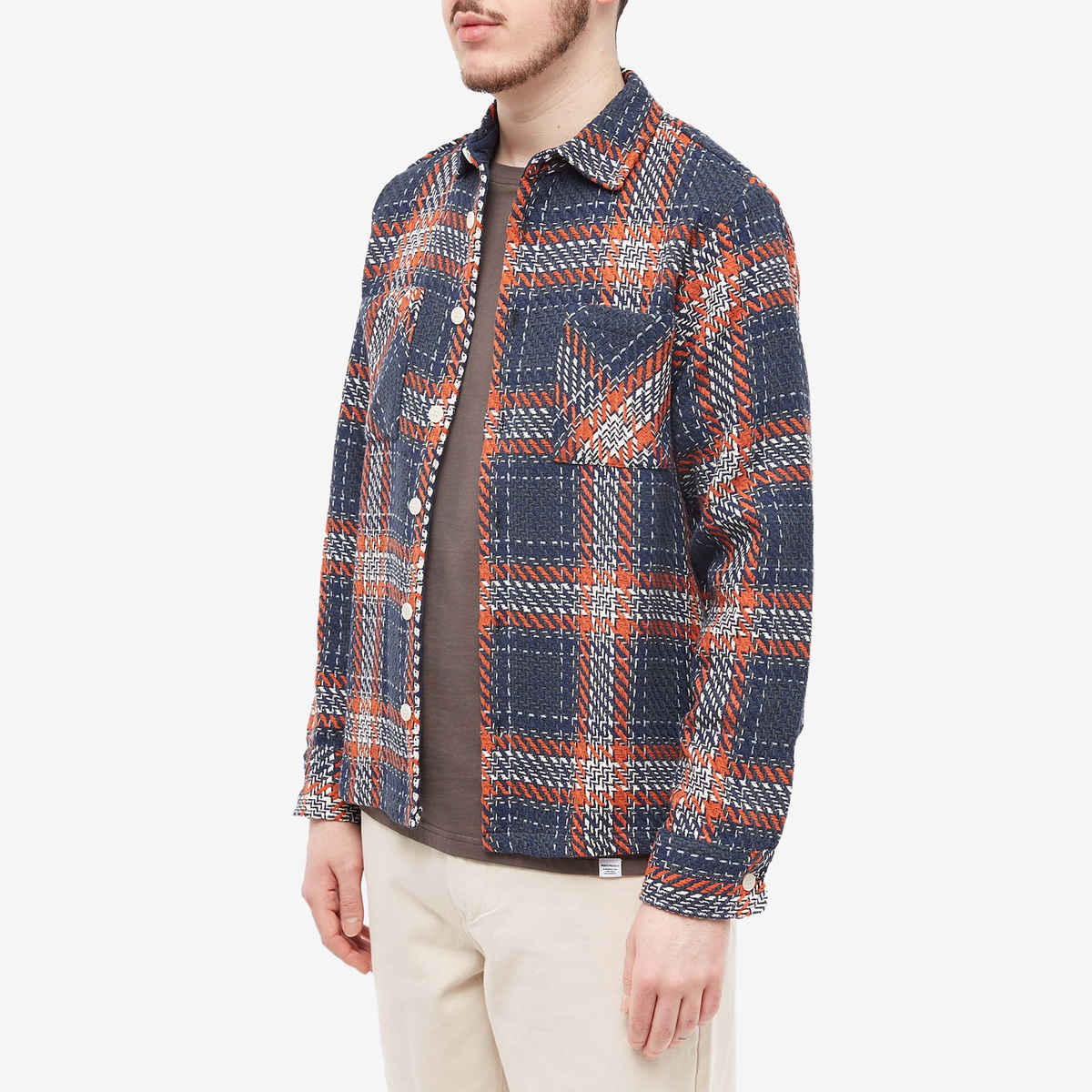 Wax London Men's Whiting Park Overshirt in Navy/Rust Wax London