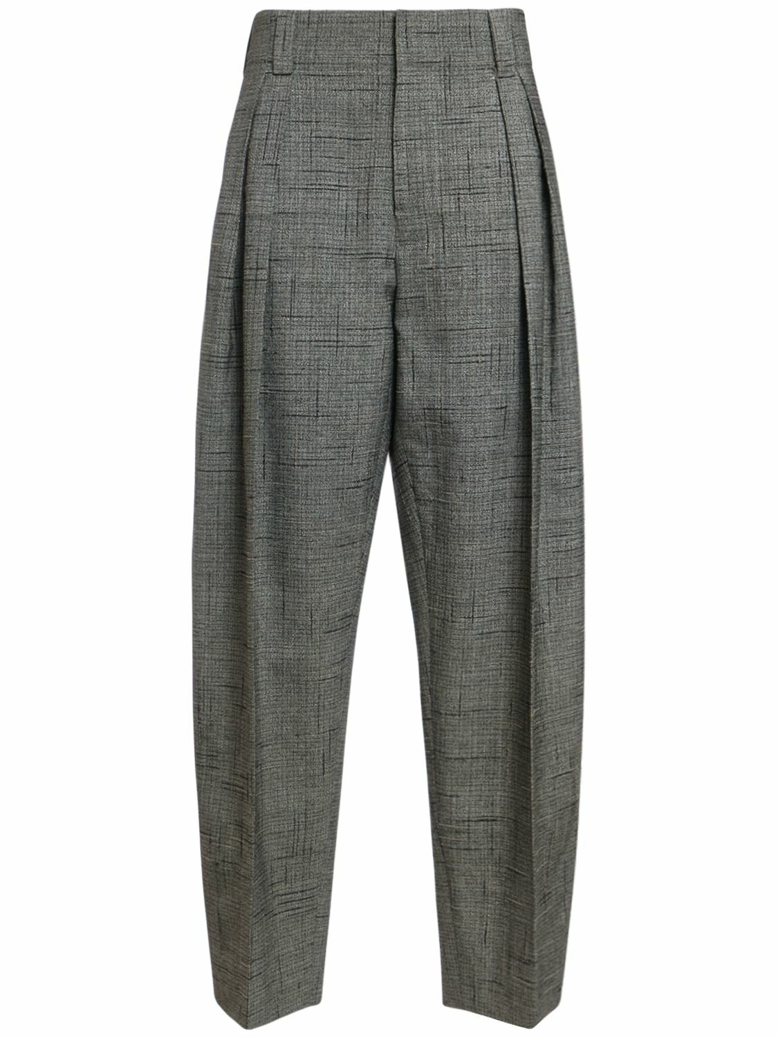 Grey Pressed-front melange tweed trousers, Bottega Veneta