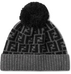 Fendi - Logo-Jacquard Wool Beanie - Gray