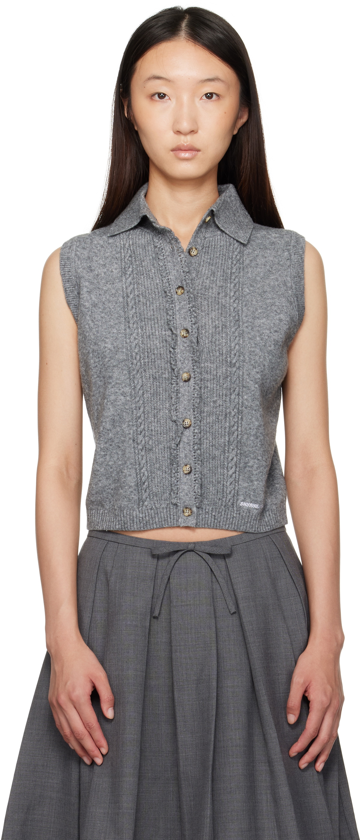 SHUSHU/TONG Gray Sleeveless Cardigan