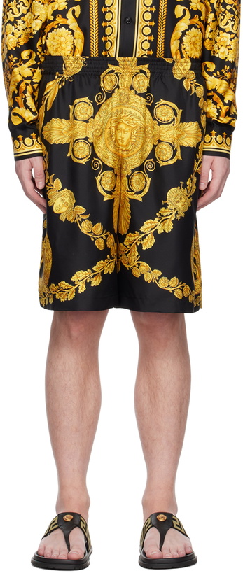 Photo: Versace Black Maschera Baroque Shorts