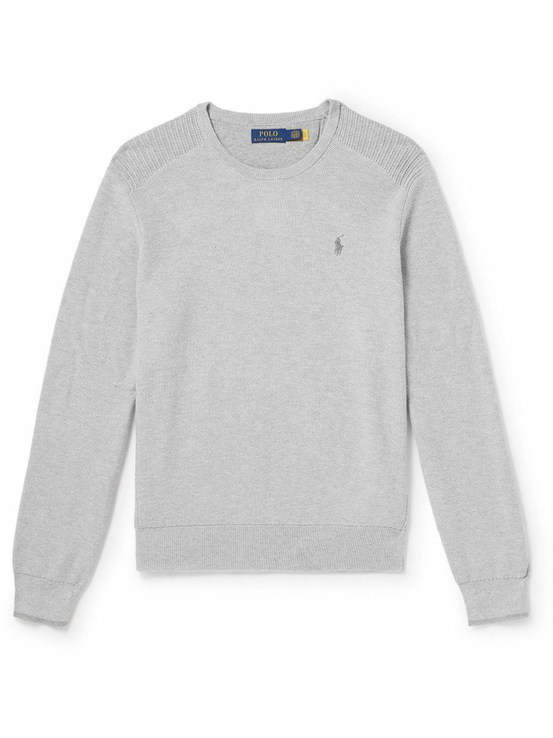 Photo: Polo Ralph Lauren - Logo-Embroidered Honeycomb-Knit Cotton Sweater - Gray