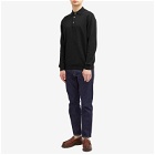 Beams Plus Men's 12g Knit Long Sleeve Polo Shirt in Black