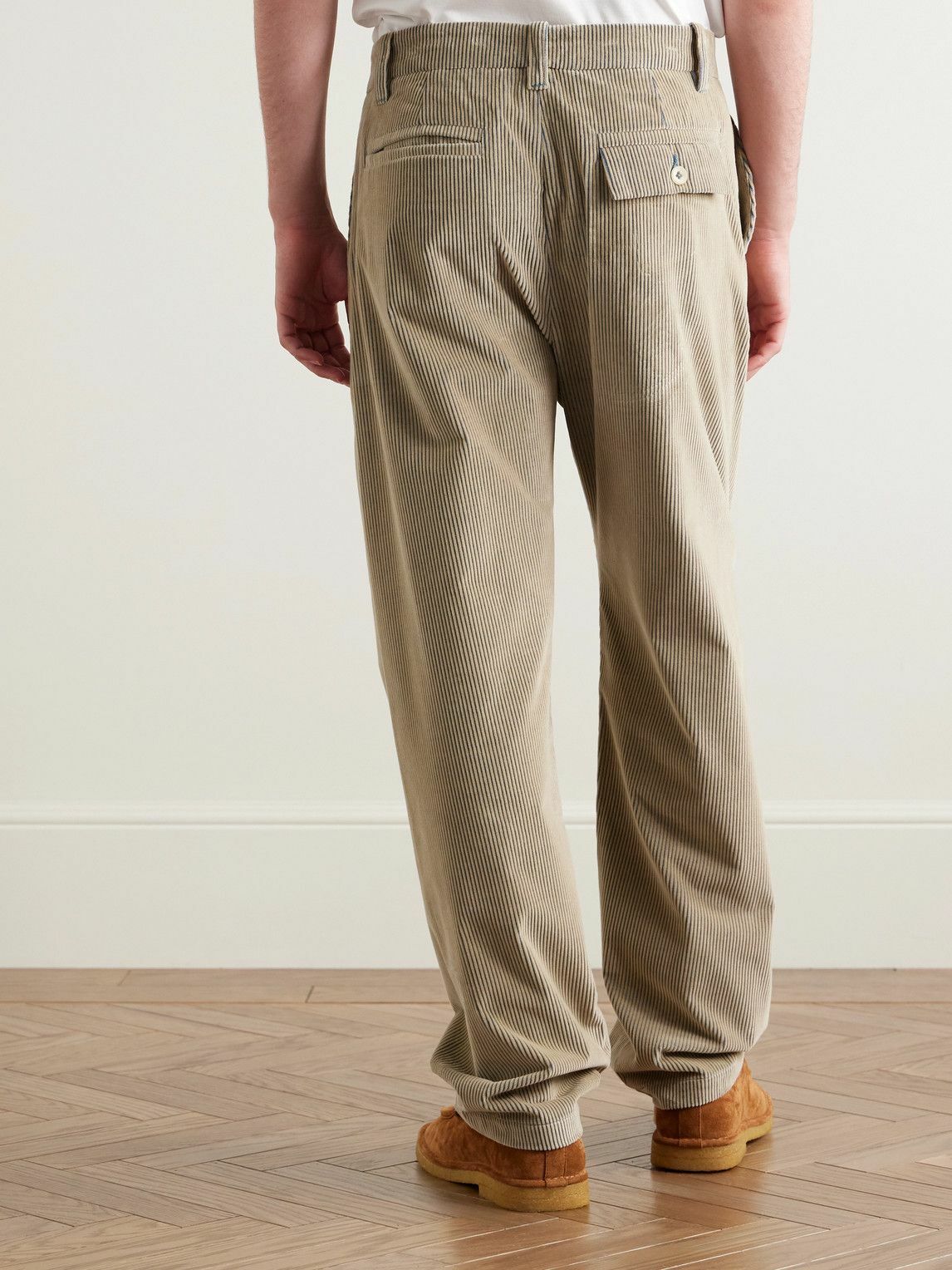 The Elder Statesman - Straight-Leg Pleated Cotton-Corduroy Trousers - Neutrals