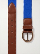 ANDERSON & SHEPPARD - Leather-Trimmed Canvas Belt - Blue