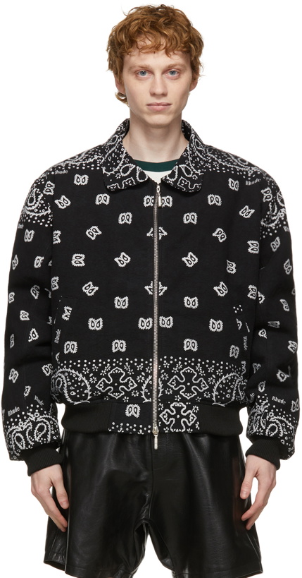 Photo: Rhude SSENSE Exclusive Black Bandana Bomber Jacket