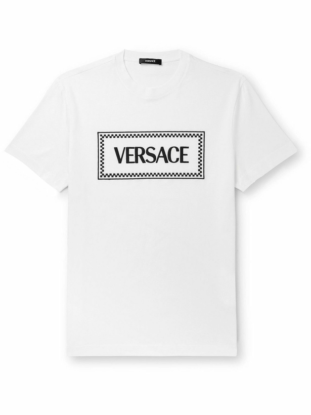 Photo: Versace - Logo-Embroidered Cotton-Jersey T-Shirt - White