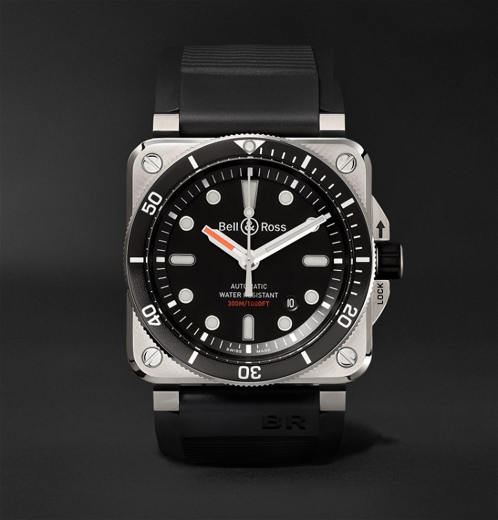 Photo: Bell & Ross - BR 03-92 Diver Type 42mm Stainless Steel and Rubber Watch, Ref. No. BR0392-­‐D-­‐BL-­‐ST/SRB - Black