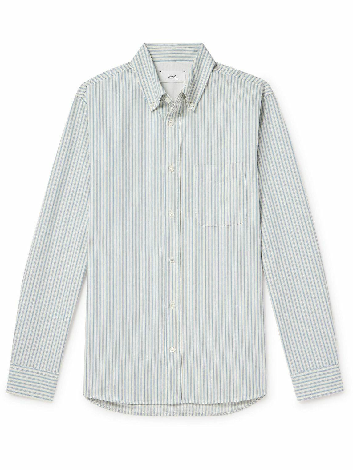 Photo: Mr P. - Button-Down Collar Striped Organic Cotton Oxford Shirt - Blue