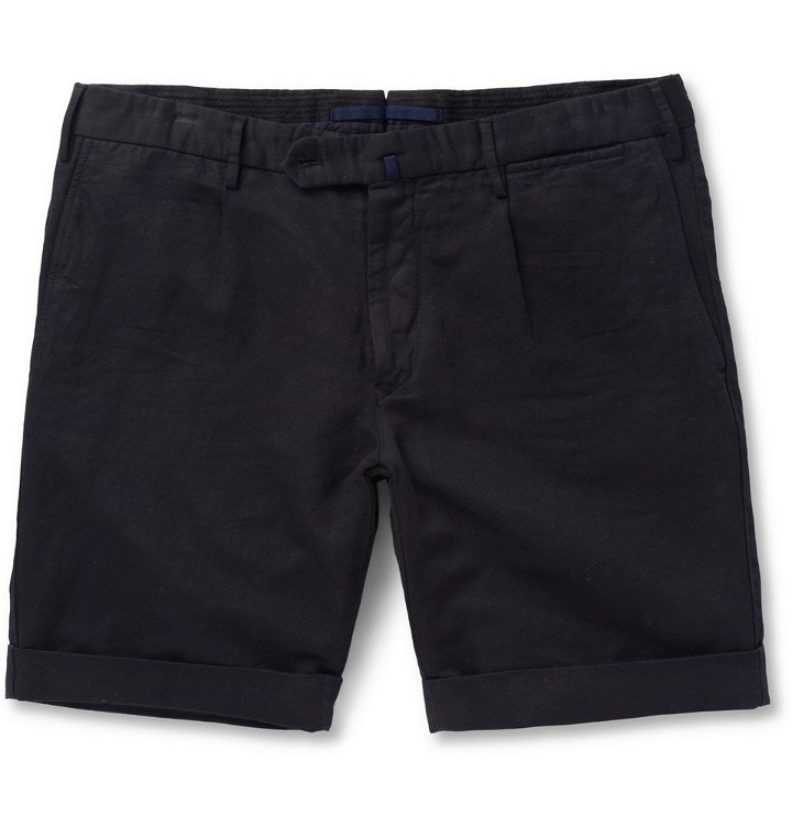 Photo: Incotex - Slim-Fit Linen and Cotton-Blend Shorts - Men - Navy