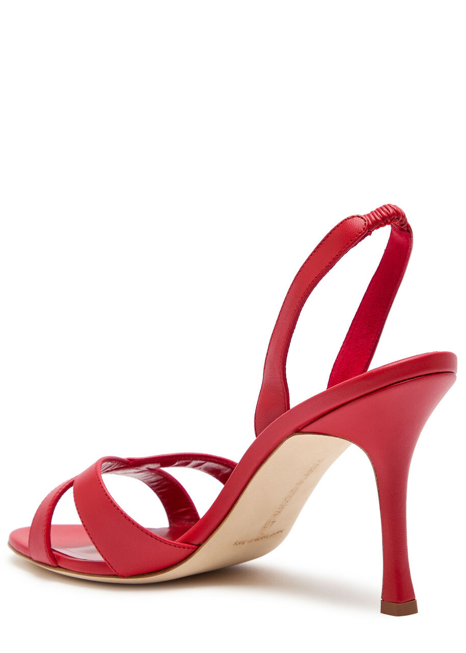 Manolo Blahnik Callasli 90 Leather Slingback Sandals Red