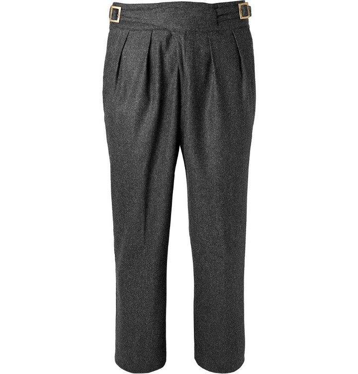 Photo: Rubinacci - Manny Tapered Pleated Mélange Stretch-Wool and Cashmere-Blend Trousers - Men - Charcoal